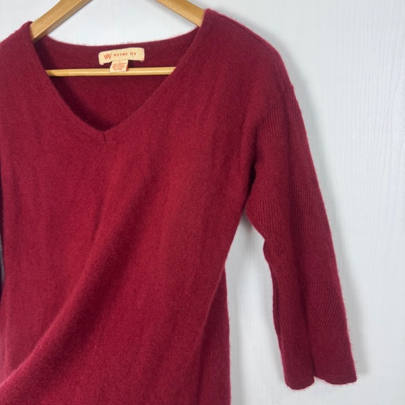 WYTHE‎ NY 100% Cashmere Burgundy V Neck 3/4 Sleeve Sweater Women's Size M - Picture 6 of 11